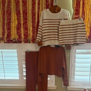 Striped Sweater and Short Set with Rust Lounge Set
